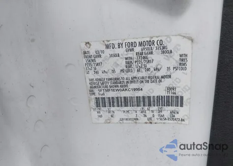 2010 Ford F-150 Stx/Xl/Xlt from USA, damaged, VIN 1FTMF1EW0AKC19954